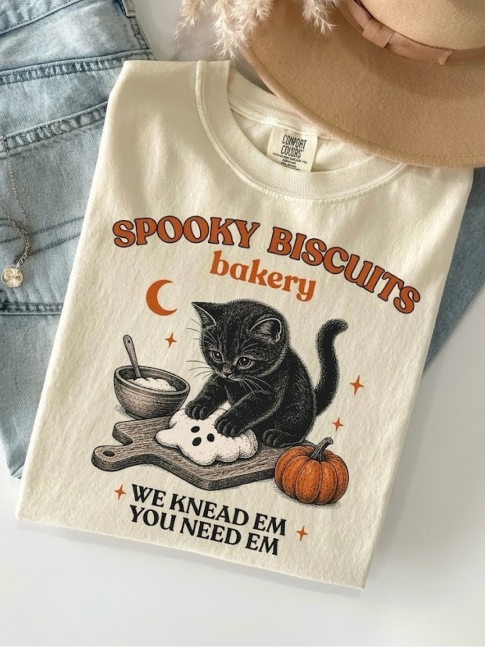 Comfort Color Kitty Biscuits Shirt Spooky Season Halloween Fall Tee For Cat Love